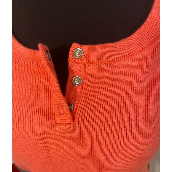 Tommy Hilfiger Ribbed Short Sleeve Pink Round Neck Snap Henley Sweater Shirt Med - Picture 4 of 6